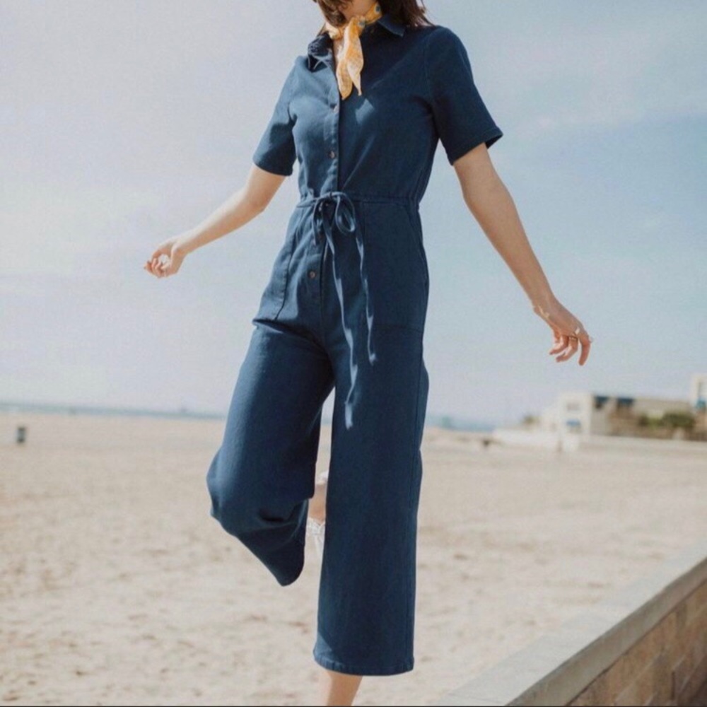 piper + scoot denim utility jumpsuit